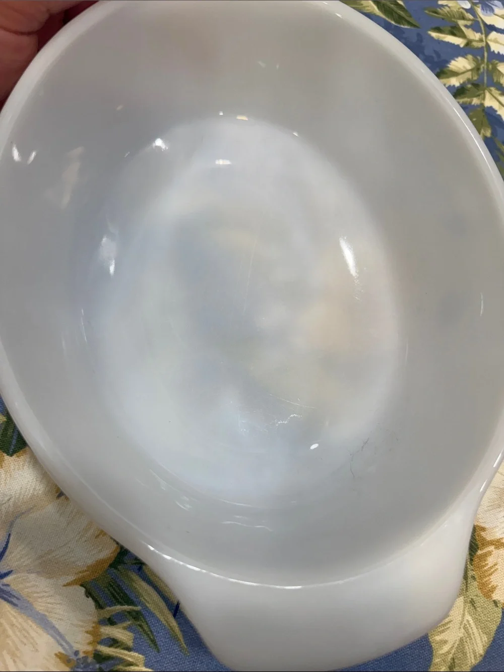 Fire King White Casserole Dish with Blue Floral Detail